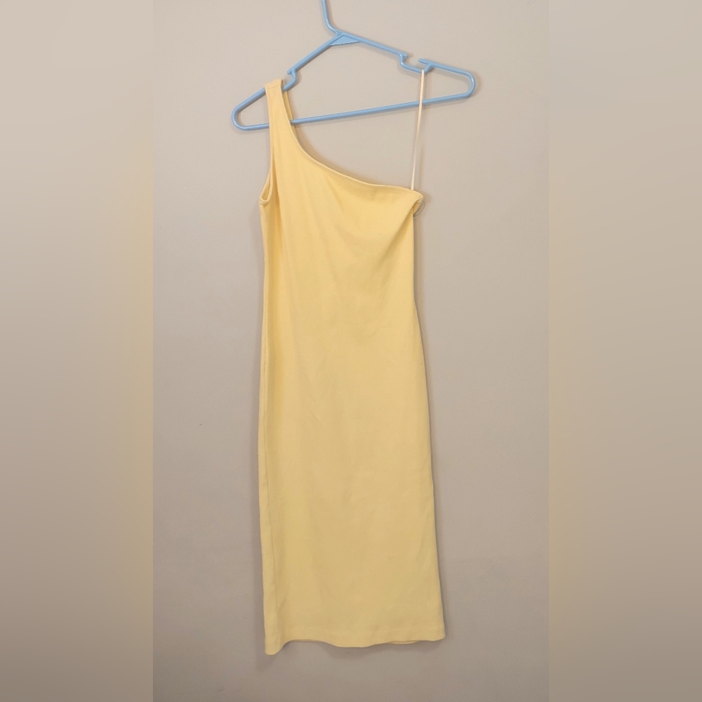 Nine West Yellow one shoulder bodycon dress size small